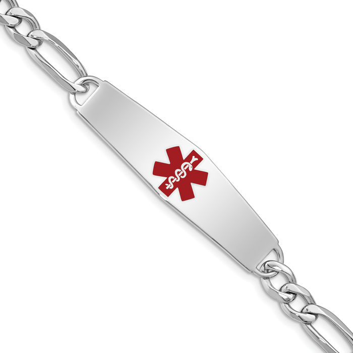 925 Sterling Silver Medical Alert ID Figaro Link Chain Bracelet