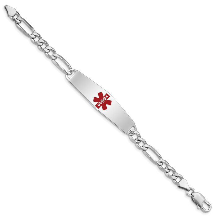 925 Sterling Silver Medical Alert ID Figaro Link Chain Bracelet