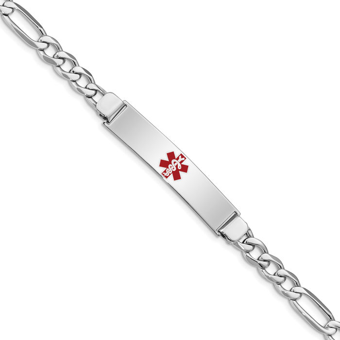 925 Sterling Silver Medical Alert ID Figaro Link Chain Bracelet