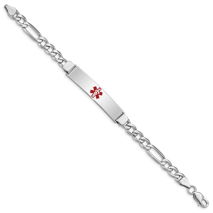 925 Sterling Silver Medical Alert ID Figaro Link Chain Bracelet