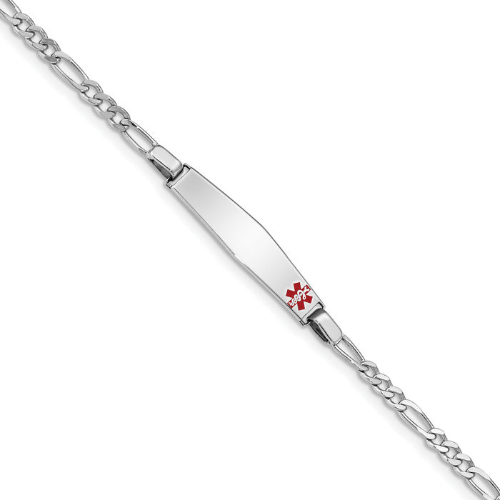 925 Sterling Silver Medical Alert ID Figaro Link Chain Bracelet