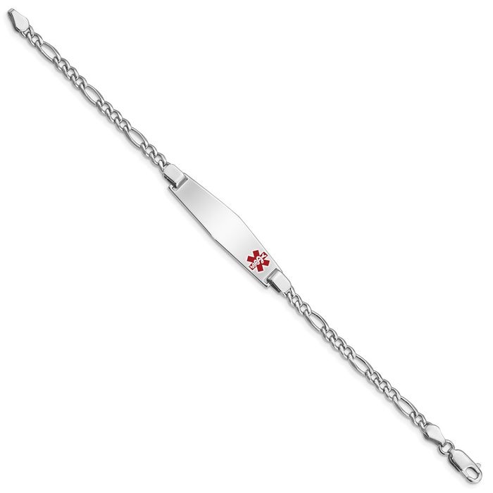 925 Sterling Silver Medical Alert ID Figaro Link Chain Bracelet