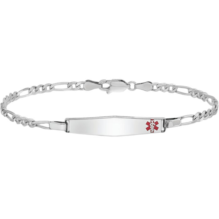 925 Sterling Silver Medical Alert ID Figaro Link Chain Bracelet