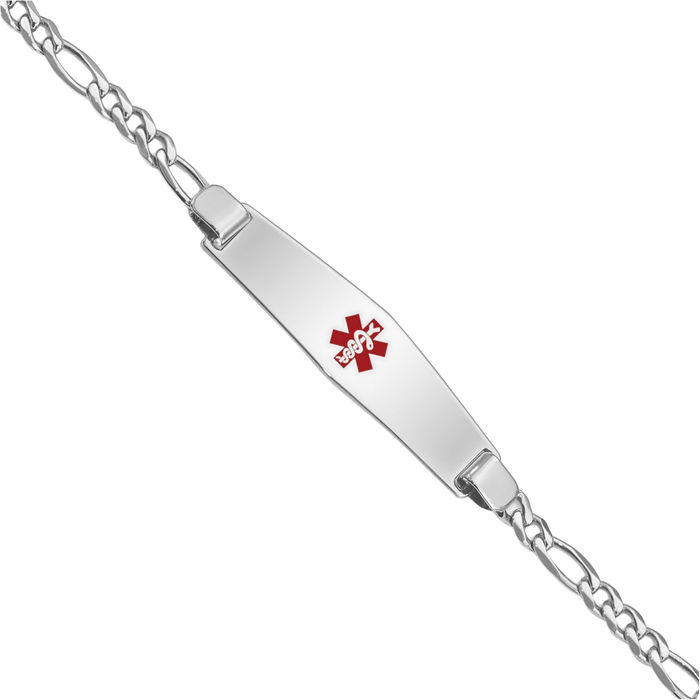 925 Sterling Silver Medical Alert ID Figaro Link Chain Bracelet