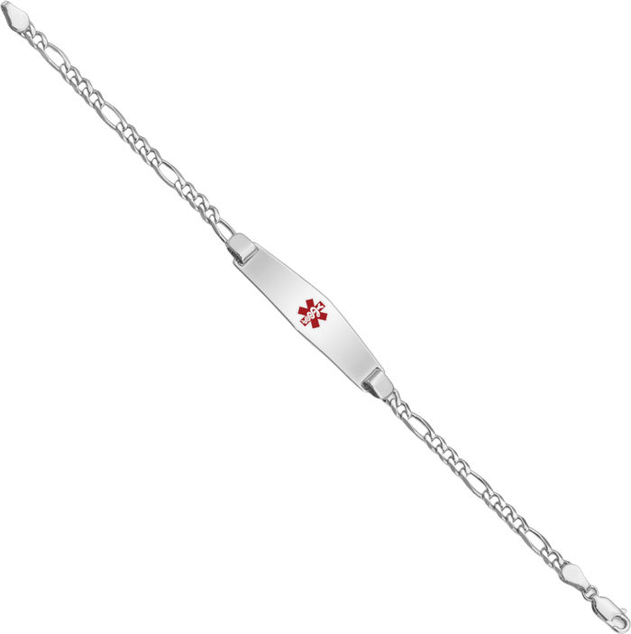 925 Sterling Silver Medical Alert ID Figaro Link Chain Bracelet