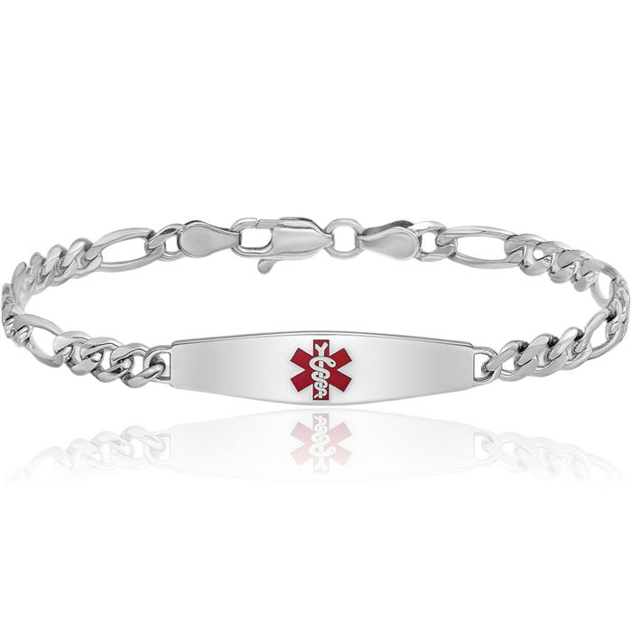 925 Sterling Silver Medical Alert ID Figaro Link Chain Bracelet