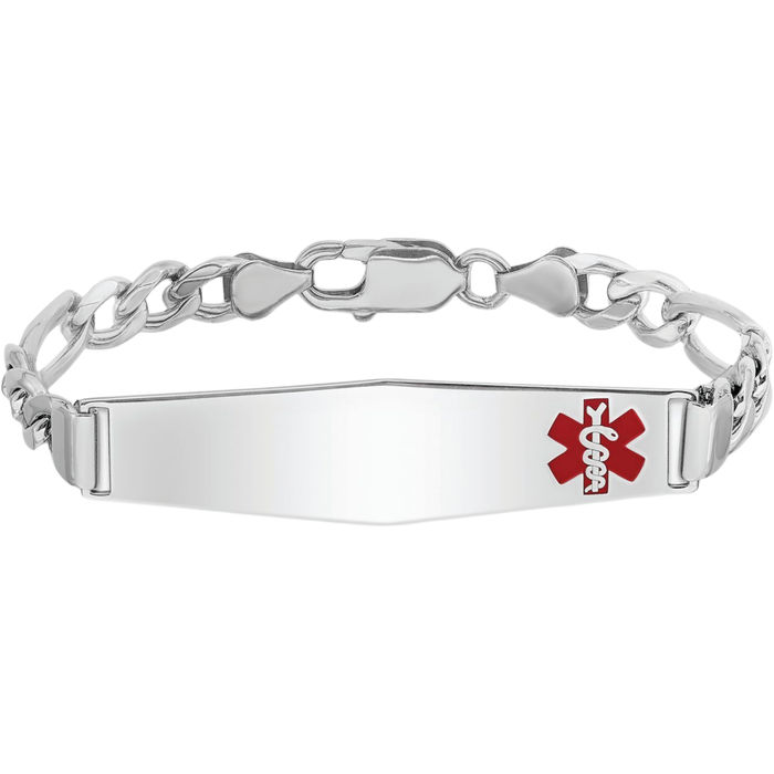 925 Sterling Silver Medical Alert ID Figaro Link Chain Bracelet