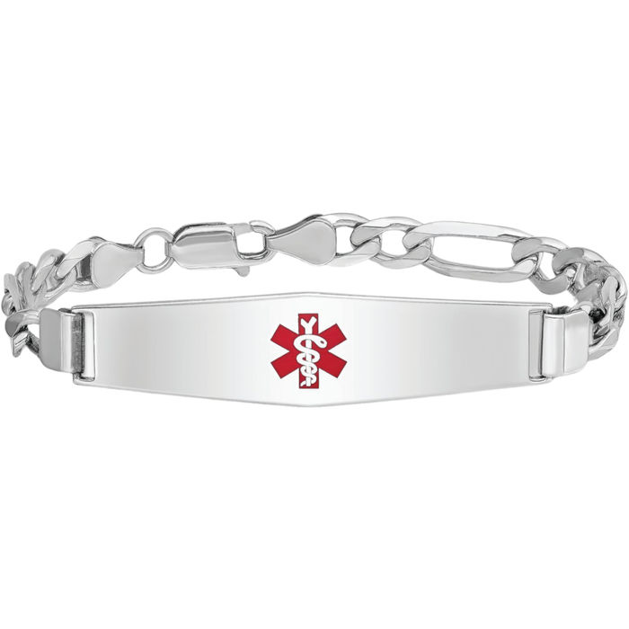 925 Sterling Silver Medical Alert ID Figaro Link Chain Bracelet