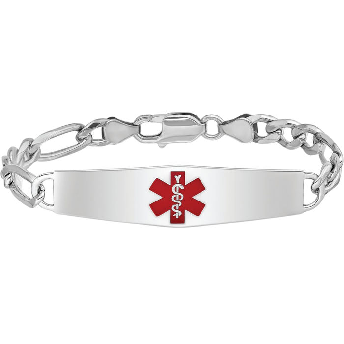 925 Sterling Silver Medical Alert ID Figaro Link Chain Bracelet