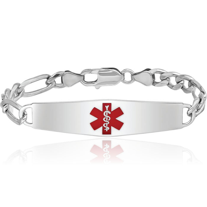 925 Sterling Silver Medical Alert ID Figaro Link Chain Bracelet