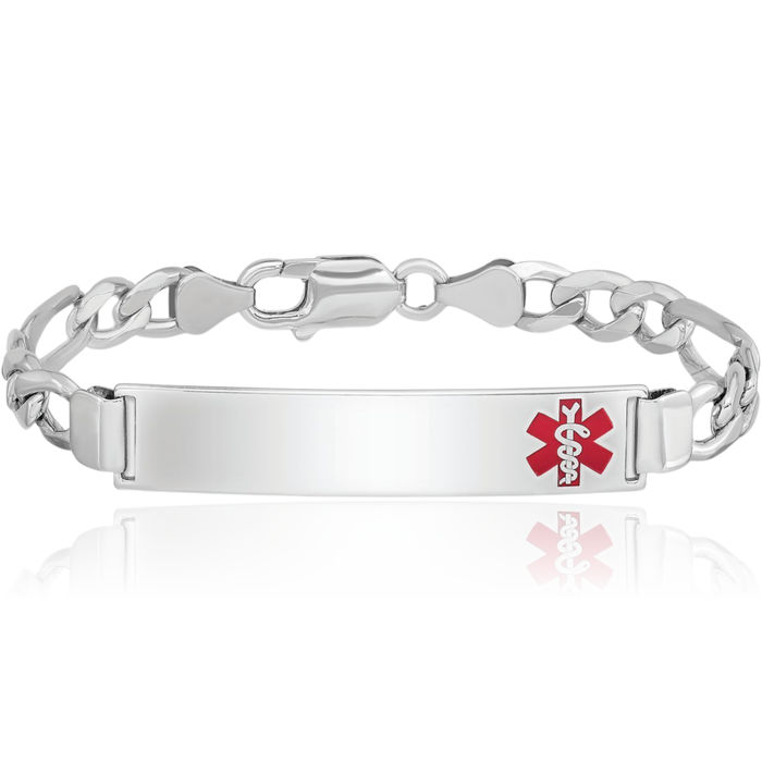 925 Sterling Silver Medical Alert ID Figaro Link Chain Bracelet