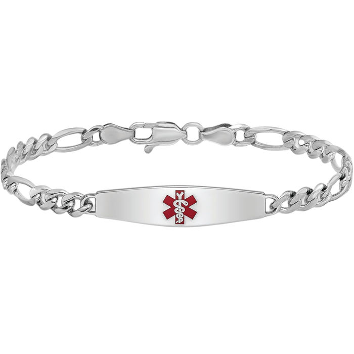 925 Sterling Silver Medical Alert ID Figaro Link Chain Bracelet