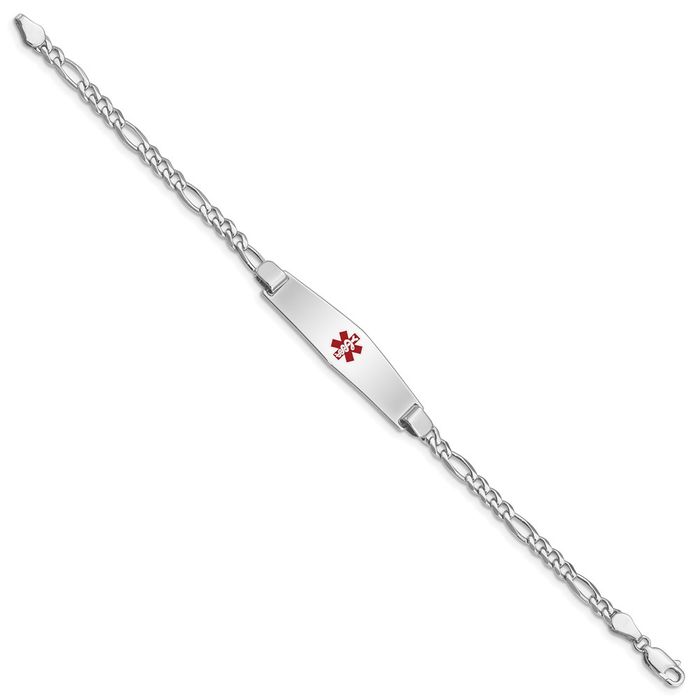 925 Sterling Silver Medical Alert ID Figaro Link Chain Bracelet