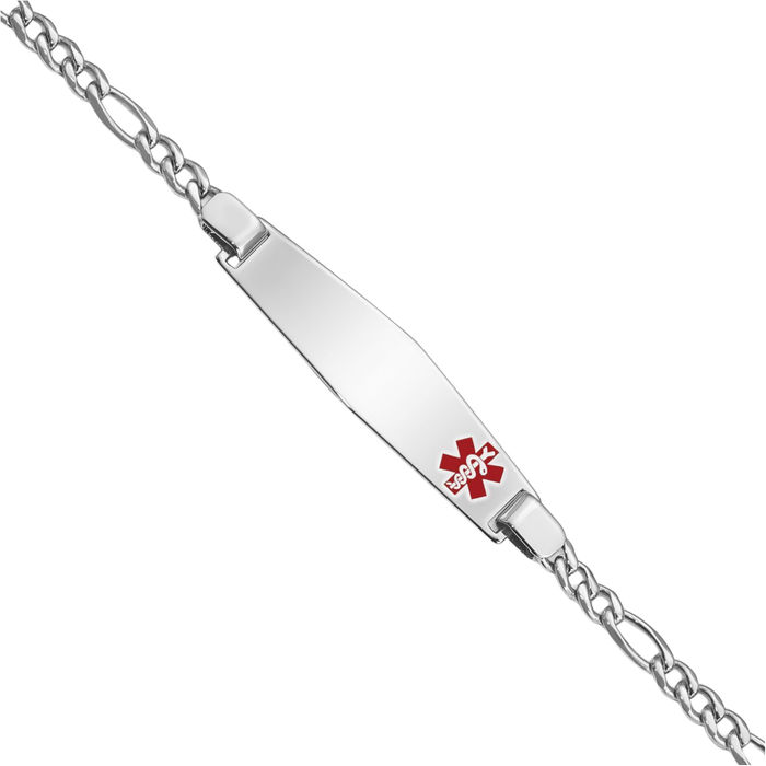 925 Sterling Silver Medical Alert ID Figaro Link Chain Bracelet