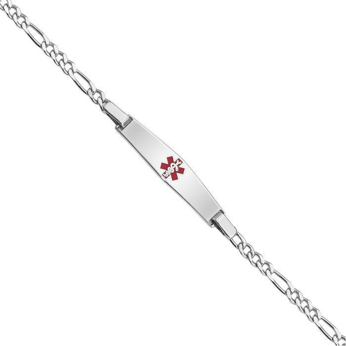 925 Sterling Silver Medical Alert ID Figaro Link Chain Bracelet