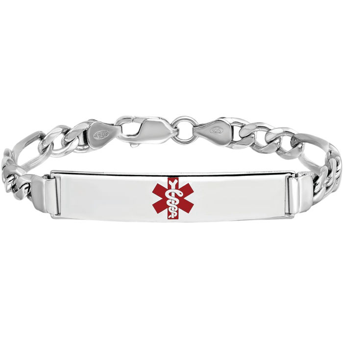 925 Sterling Silver Medical Alert ID Figaro Link Chain Bracelet