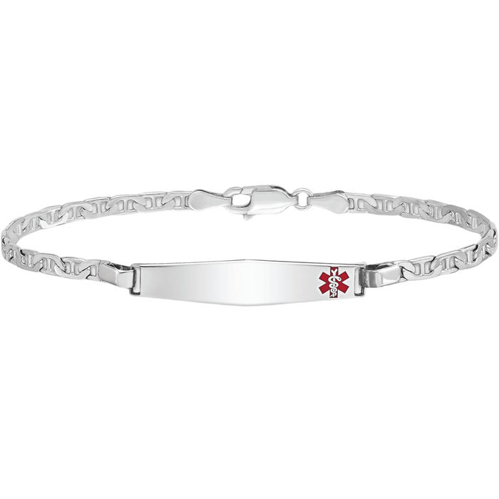 925 Sterling Silver Medical Alert ID Anchor Mariner Link Chain Bracelet