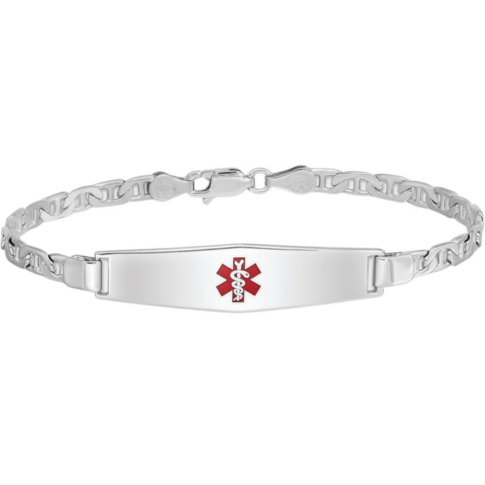 925 Sterling Silver Medical Alert ID Anchor Mariner Link Chain Bracelet