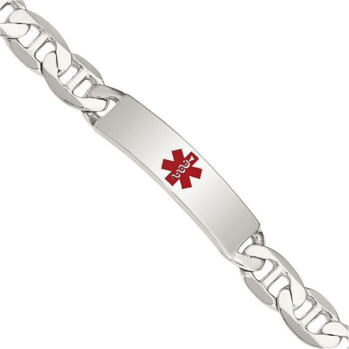 925 Sterling Silver Medical Alert Anchor Mariner Link Name Bar Identification ID Bracelet