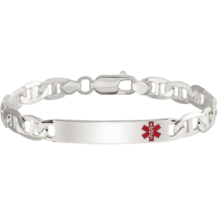 925 Sterling Silver Medical Alert Anchor Mariner Link Name Bar Identification ID Bracelet