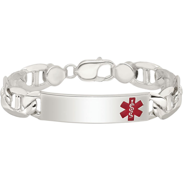 925 Sterling Silver Medical Alert Anchor Mariner Link Name Bar Identification ID Bracelet