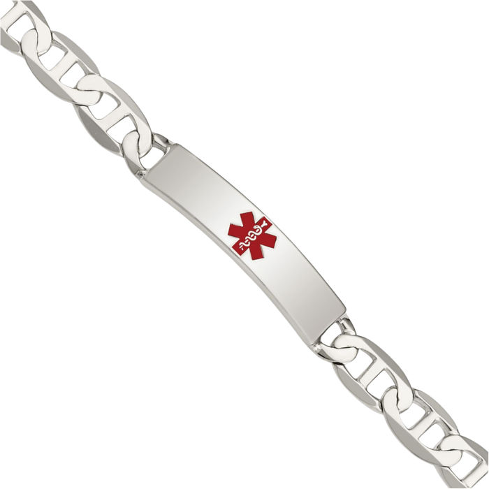 925 Sterling Silver Medical Alert Anchor Mariner Link Name Bar Identification ID Bracelet