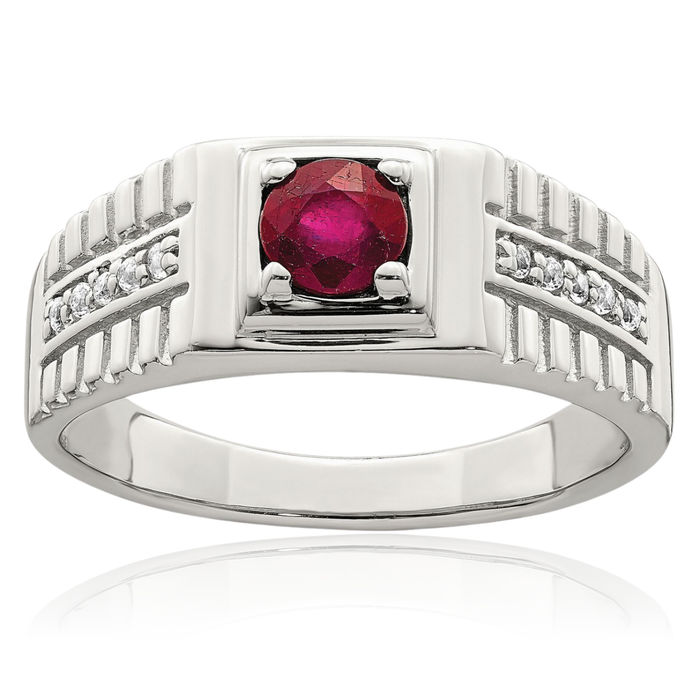 925 Sterling Silver Mens African Red Ruby White Topaz Ring Gemstone Band