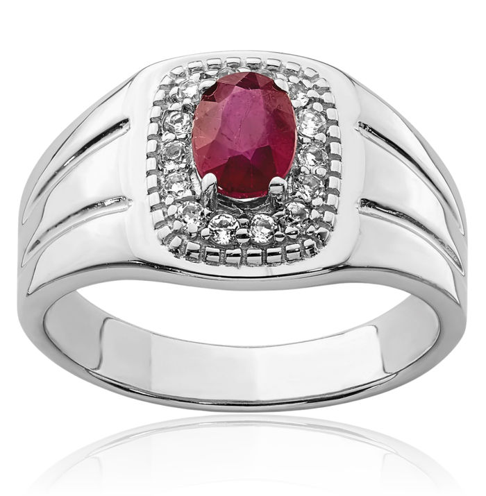 925 Sterling Silver Mens African Red Ruby White Topaz Ring Gemstone Band