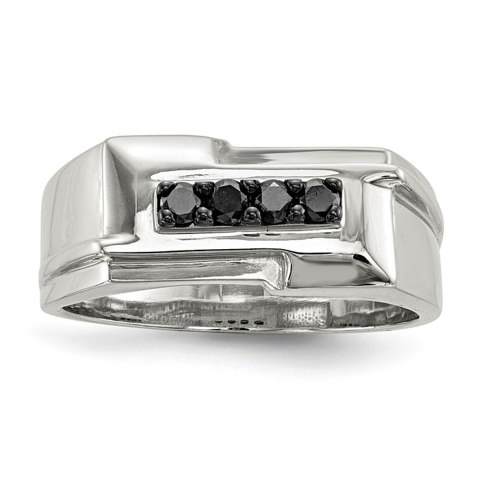 925 Sterling Silver Mens Black Diamond Ring