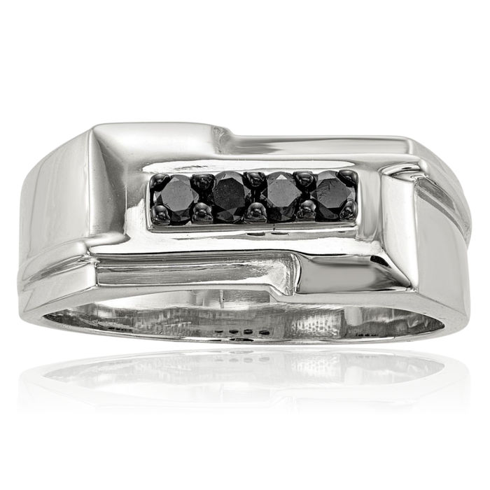 925 Sterling Silver Mens Black Diamond Ring