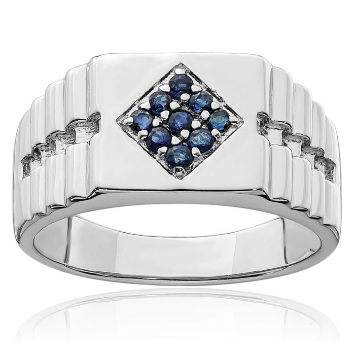 925 Sterling Silver Mens Blue Sapphire Ring Gemstone Band