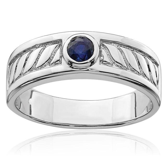 925 Sterling Silver Mens Blue Sapphire Ring Gemstone Band