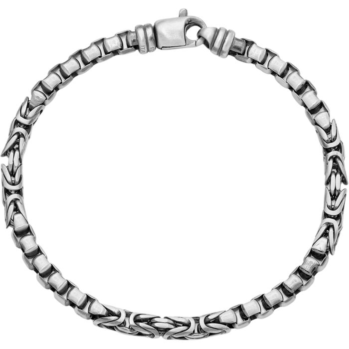 925 Sterling Silver Mens Vintage Brush Byzantine Box Link Chain Bracelet Viking