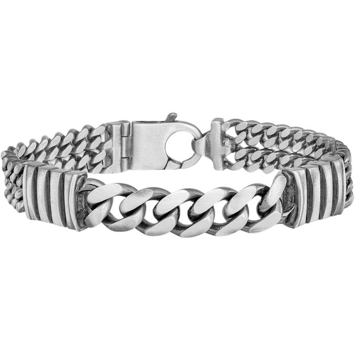 925 Sterling Silver Mens Vintage Brush Double Curb Link Chain Bracelet