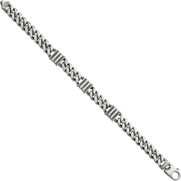 925 Sterling Silver Mens Vintage Curb Link Bar Chain Bracelet