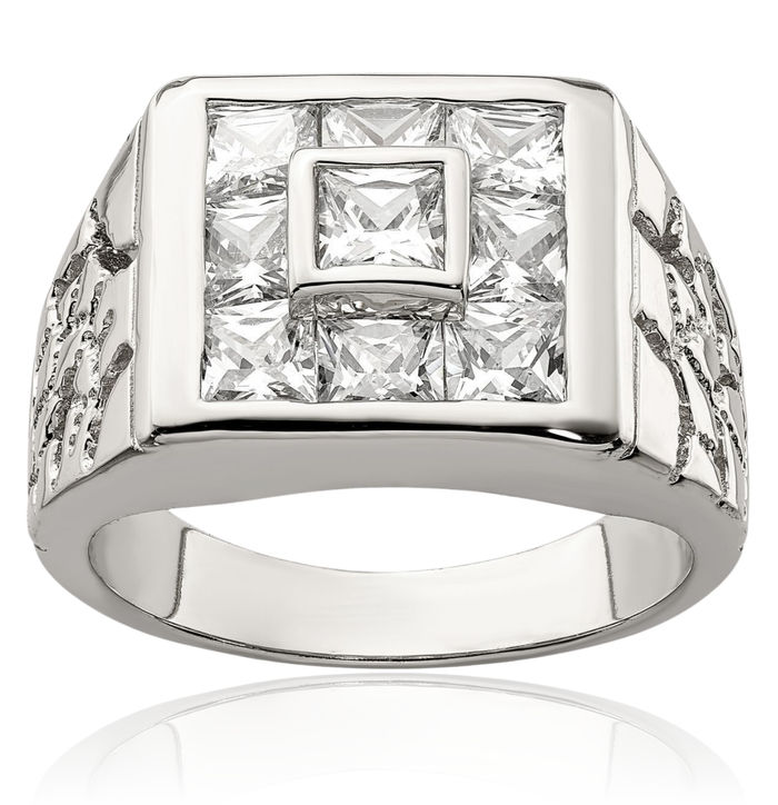 925 Sterling Silver Mens Cubic Zirconia CZ Ring