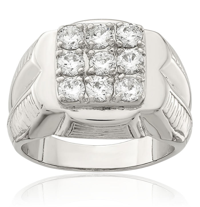 925 Sterling Silver Mens Cubic Zirconia CZ Ring