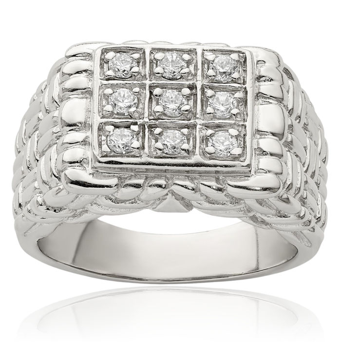 925 Sterling Silver Mens Cubic Zirconia CZ Ring