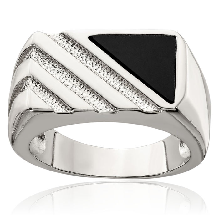 925 Sterling Silver Mens Black Onyx Ring Gemstone Band