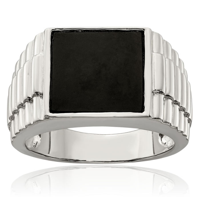 925 Sterling Silver Mens Black Onyx Ring Gemstone Band