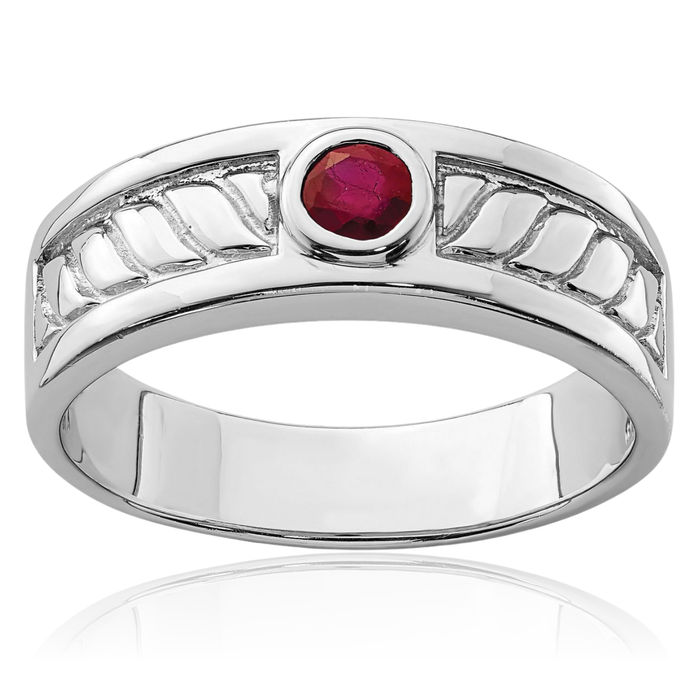 925 Sterling Silver Mens Red Ruby Ring Gemstone Band