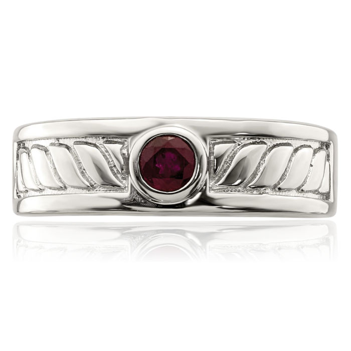 925 Sterling Silver Mens Red Ruby Ring Gemstone Band