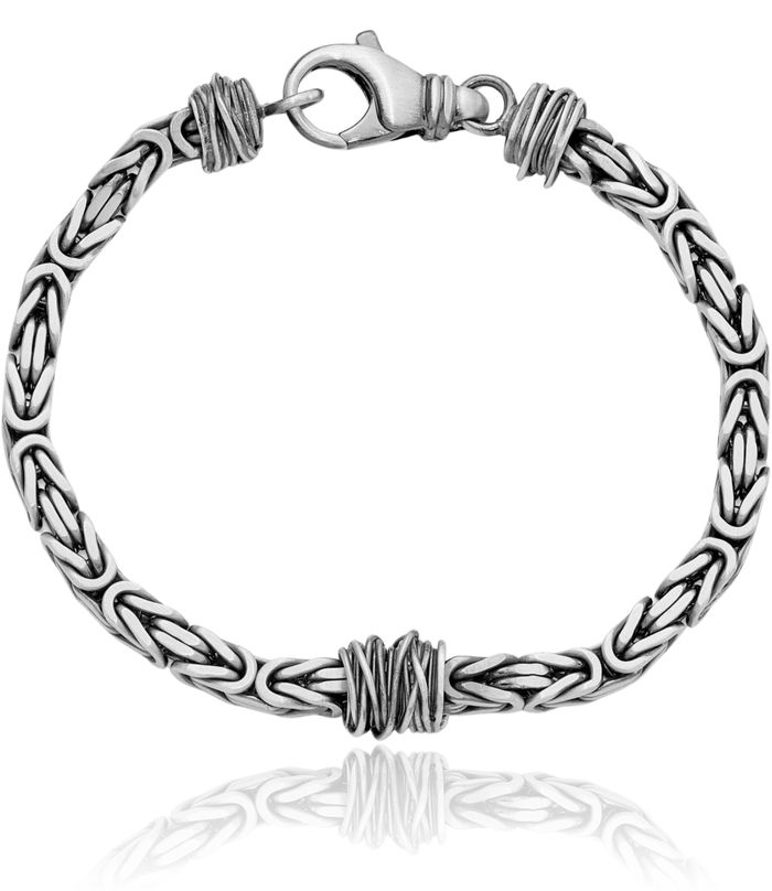 925 Sterling Silver Mens Vintage Square Byzantine Link Chain Bracelet