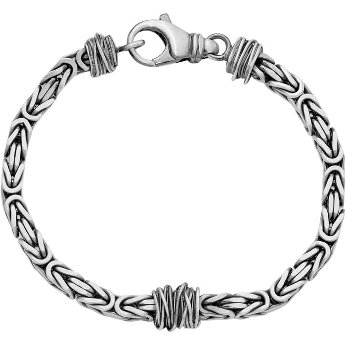 925 Sterling Silver Mens Vintage Square Byzantine Link Chain Bracelet Viking