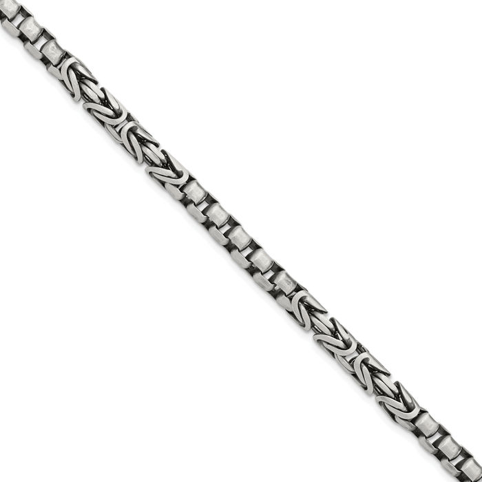 925 Sterling Silver Mens Vintage Brush Byzantine Box Link Chain Bracelet Viking