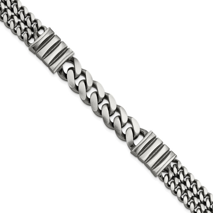 925 Sterling Silver Mens Vintage Brush Double Curb Link Chain Bracelet