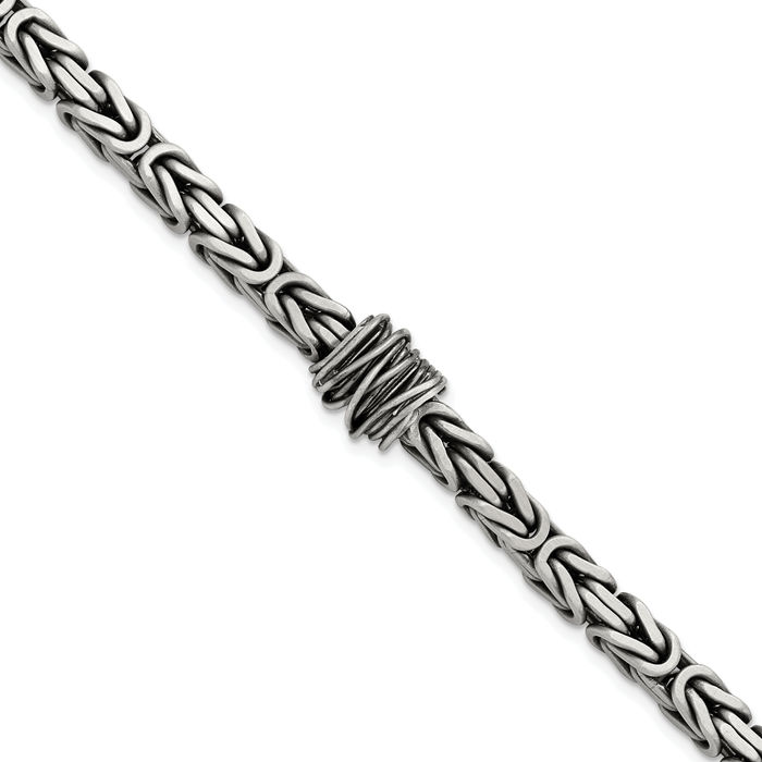 925 Sterling Silver Mens Vintage Square Byzantine Link Chain Bracelet Viking