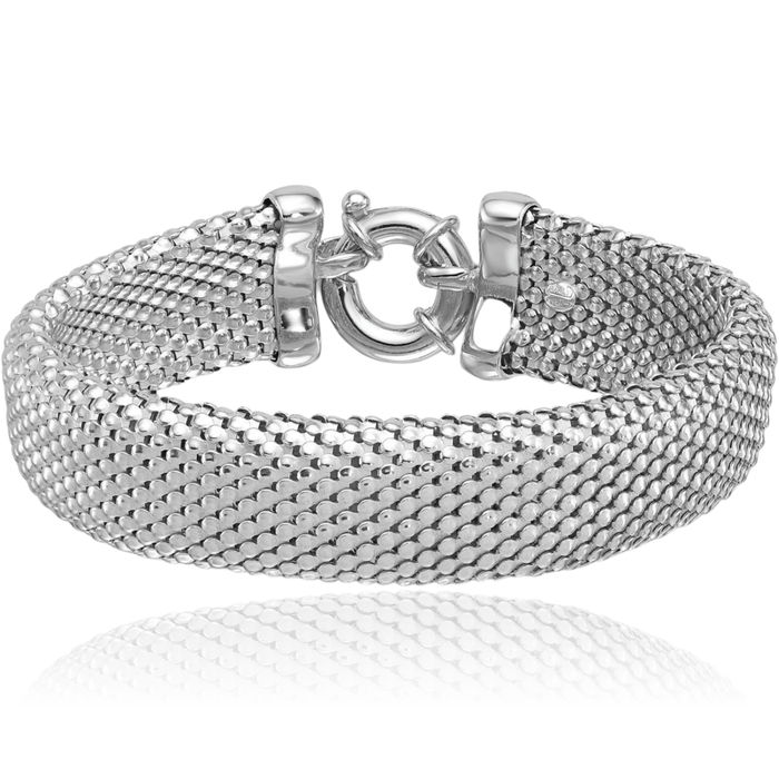 925 Sterling Silver Mesh Cubetto Omega Snake Chain Bracelet