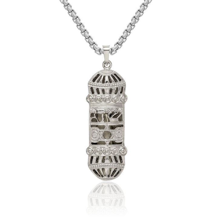 925 Sterling Silver Mezuzah Scroll Prayer Jewish Necklace Judaica Religious Chain Pendant Israel Charm