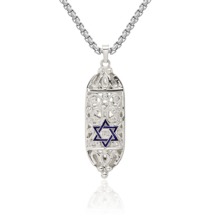 925 Sterling Silver Mezuzah Scroll Prayer Jewish Star of David Magen Necklace Judaica Religious Chain Pendant Israel Charm